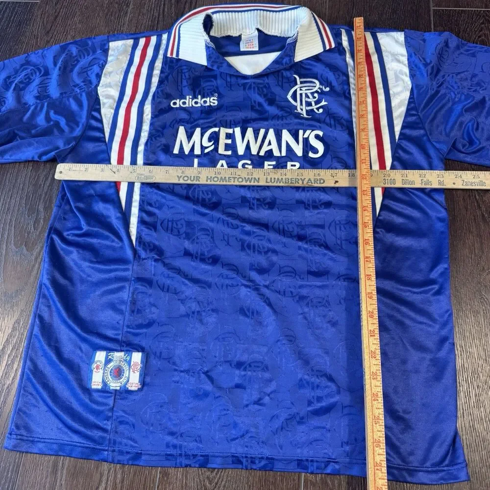 Vintage 1996 / 97 Adidas Rangers FC Home Jersey Shirt Soccer Football Sz XL READ